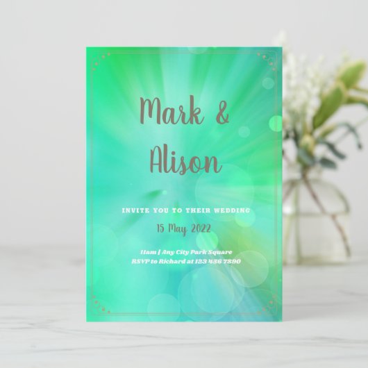 Abstracte groene cirkels bruiloft uitnodiging (Staand voorkant)