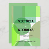 Abstracte groene cirkels en pleinen bruiloft uitno kaart (Voorkant / Achterkant)