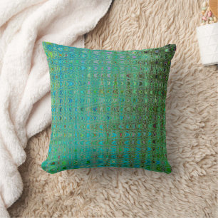 Abstracte groene en blauwe retro boemerang golven kussen