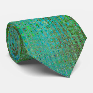 Abstracte Groene en Blauwe Retro Boomerang Waves Stropdas