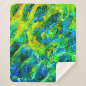 Abstracte Groene en Blauwe Vlamjes Sherpa Deken (Voorkant)