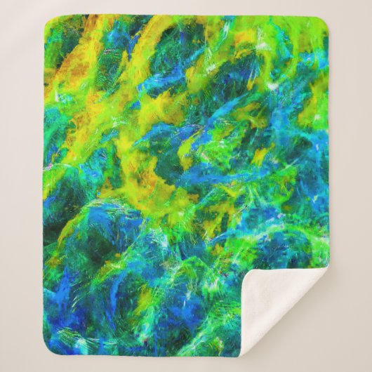 Abstracte Groene en Blauwe Vlamjes Sherpa Deken (Voorkant)