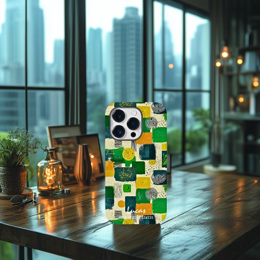 Abstracte groene en gele blokken met aangepaste na Case-Mate iPhone case