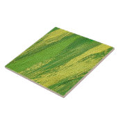 Abstracte groene en gele diagonale strepen tegeltje (Zijkant)