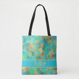 Abstracte groene en gele druppels tote bag