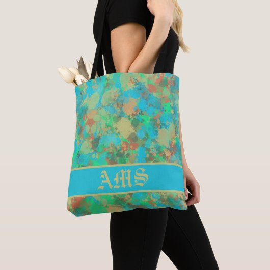 Abstracte groene en gele druppels tote bag (Dichtbij)
