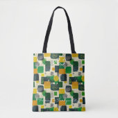 Abstracte groene en gele vierkantjes met zwart tote bag (Voorkant)