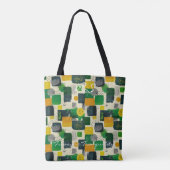 Abstracte groene en gele vierkantjes met zwart tote bag (Achterkant)