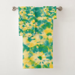Abstracte Groene en Gele Waterverf Tie Dye Bad Handdoek