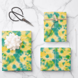 Abstracte Groene en Gele Waterverf Tie Dye Inpakpapier Vel