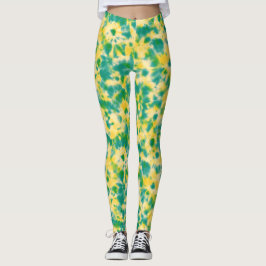 Abstracte Groene en Gele Waterverf Tie Dye Leggings