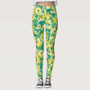 Abstracte Groene en Gele Waterverf Tie Dye Leggings