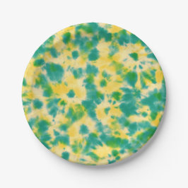 Abstracte Groene en Gele Waterverf Tie Dye Papieren Bordje