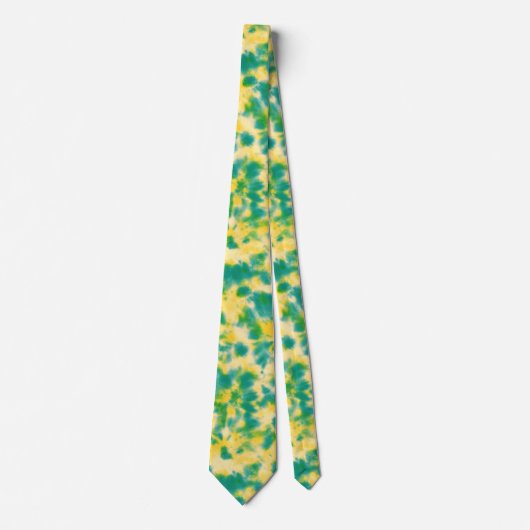 Abstracte Groene en Gele Waterverf Tie Dye Stropdas (Voorkant)