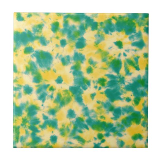 Abstracte Groene en Gele Waterverf Tie Dye Tegeltje (Voorkant)