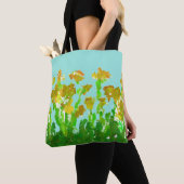 Abstracte groene en gouden bloemschoudertas tote bag (Dichtbij)