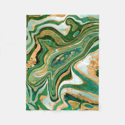 Abstracte groene en gouden vloeibare marmer fleece deken (Voorkant)