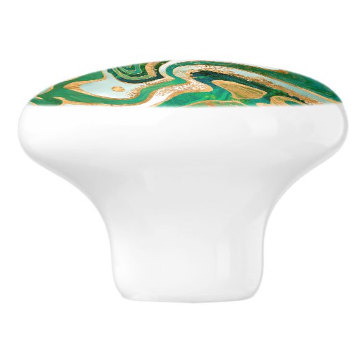 Abstracte groene en gouden vloeibare marmer keramische knop (Zijkant)