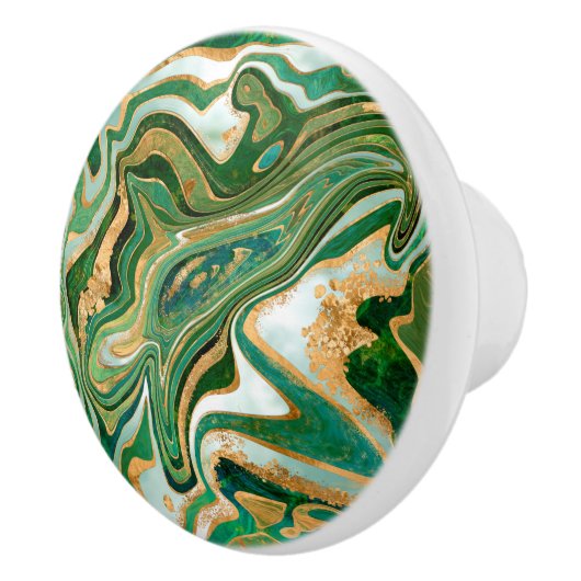 Abstracte groene en gouden vloeibare marmer keramische knop (Rechts)