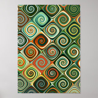 Abstracte groene en oranje geometrische spiraal sc poster