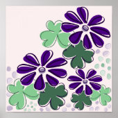 Abstracte Groene en Paarse Klaver & Bloemdoodle Poster (Voorkant)