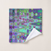 Abstracte Groene en Paarse Wavy Mozaïek Retro Bad Handdoek (Wasdoekje)