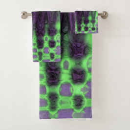 Abstracte groene en Paarse Wavy Tie Dye Clouds Bad Handdoek