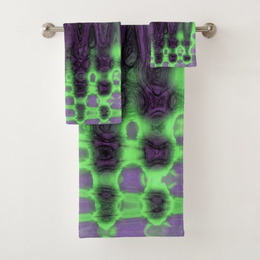 Abstracte groene en Paarse Wavy Tie Dye Clouds Bad Handdoek (Insitu)