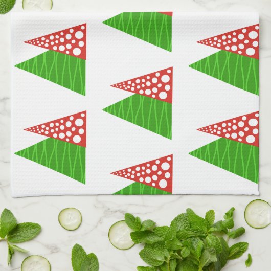 Abstracte groene en rode bomen keukenhanddoek (Gevouwen)