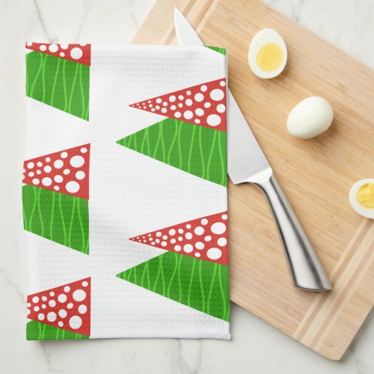 Abstracte groene en rode bomen keukenhanddoek (Quarter Fold)