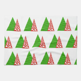 Abstracte groene en rode bomen keukenhanddoek