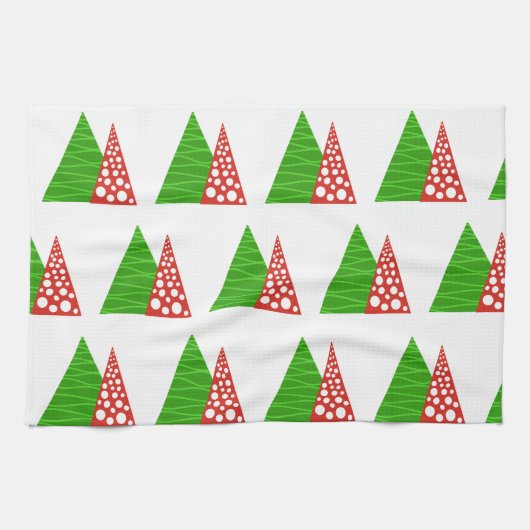 Abstracte groene en rode bomen keukenhanddoek (Horizontaal)