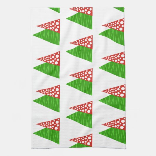 Abstracte groene en rode bomen keukenhanddoek (Verticaal)