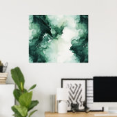 Abstracte groene en witte alcoholinkt vloeistof poster (Thuiskantoor)