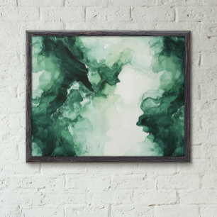 Abstracte groene en witte alcoholinkt vloeistof poster