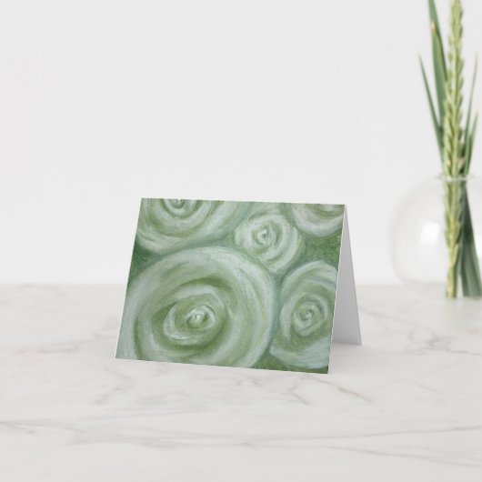 Abstracte groene en witte rozen handgetekend bedankkaart (Voorkant)