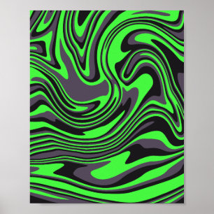 Abstracte groene en zwarte wervelende kunst poster