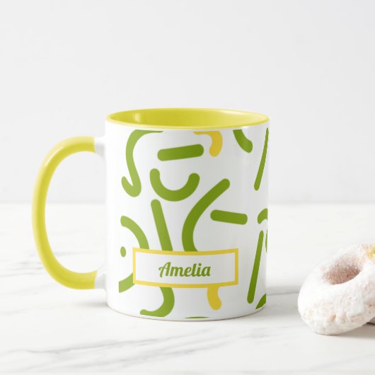 Abstracte groene gele lijnen mok (Met donut)