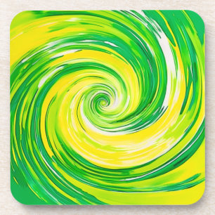 Abstracte groene gele spiraal kunst bier onderzetter