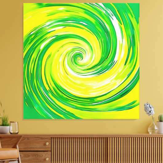 Abstracte groene gele spiraal kunst canvas afdruk (Insitu (Woonkamer))