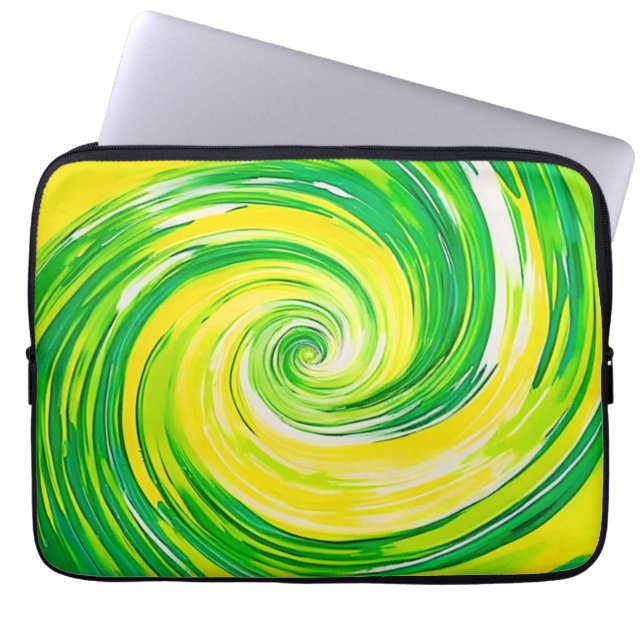 Abstracte groene gele spiraal kunst laptop sleeve (Voorkant)