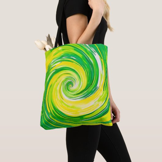Abstracte groene gele spiraal kunst tote bag (Dichtbij)