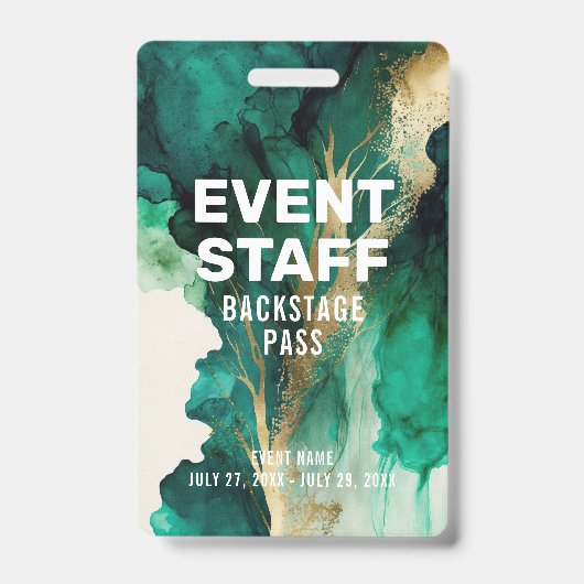 Abstracte groene gouden personeel backstage pas ID Badge (Voorzijde)