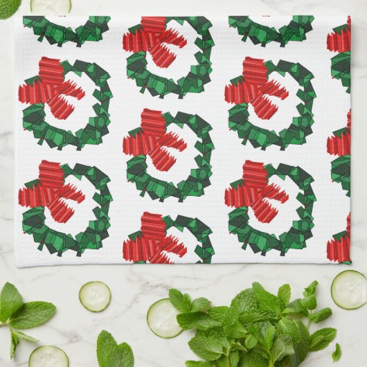 Abstracte groene kerstkrans keukenhanddoek (Gevouwen)