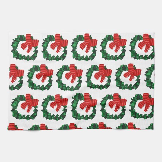 Abstracte groene kerstkrans keukenhanddoek (Horizontaal)