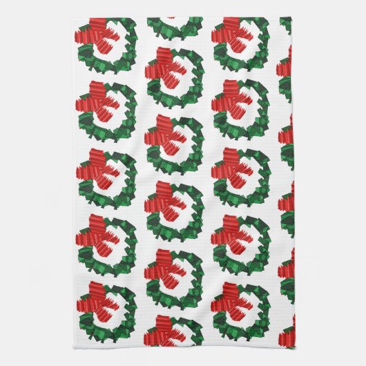 Abstracte groene kerstkrans keukenhanddoek (Verticaal)