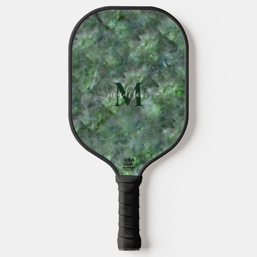 Abstracte groene kwarts marmer graniet kalligrafie pickleball paddle (Voorkant)