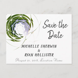 Abstracte groene olijfbladeren Save the Date Huwel Aankondigingskaart