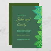 Abstracte groene pauw veren bruiloft uitnodiging (Voorkant / Achterkant)