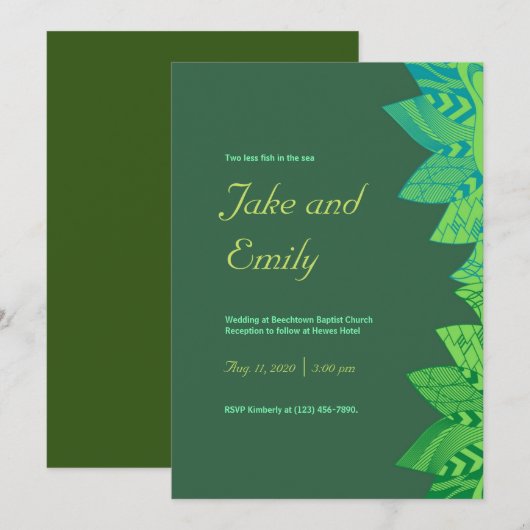 Abstracte groene pauw veren bruiloft uitnodiging (Voorkant / Achterkant)